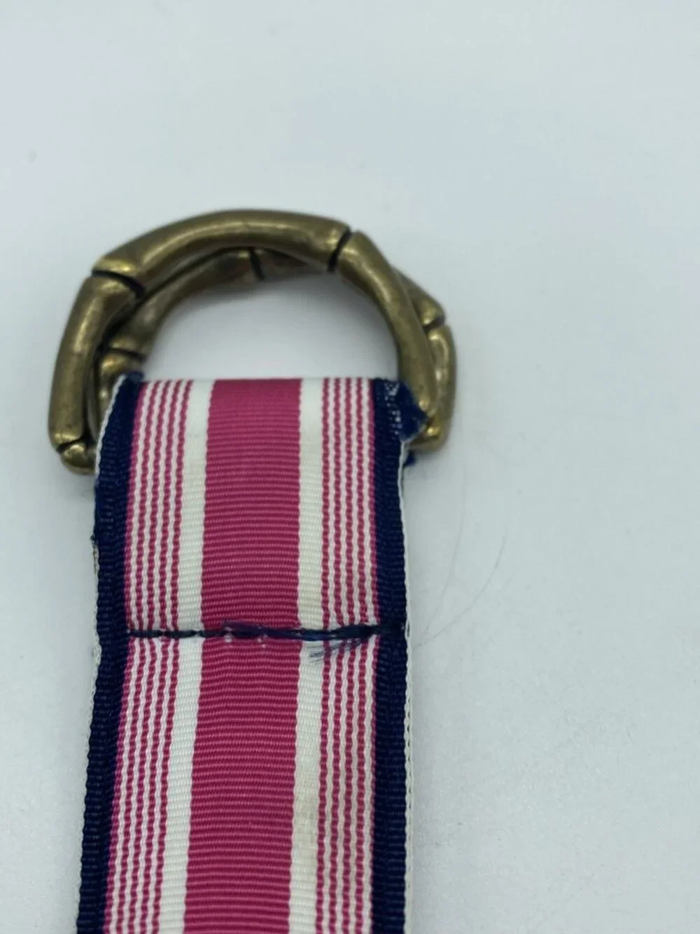 J Crew Pink Blue White Stripe D-Ring Belt Women's Size L End to End 43" - Picture 4 of 14